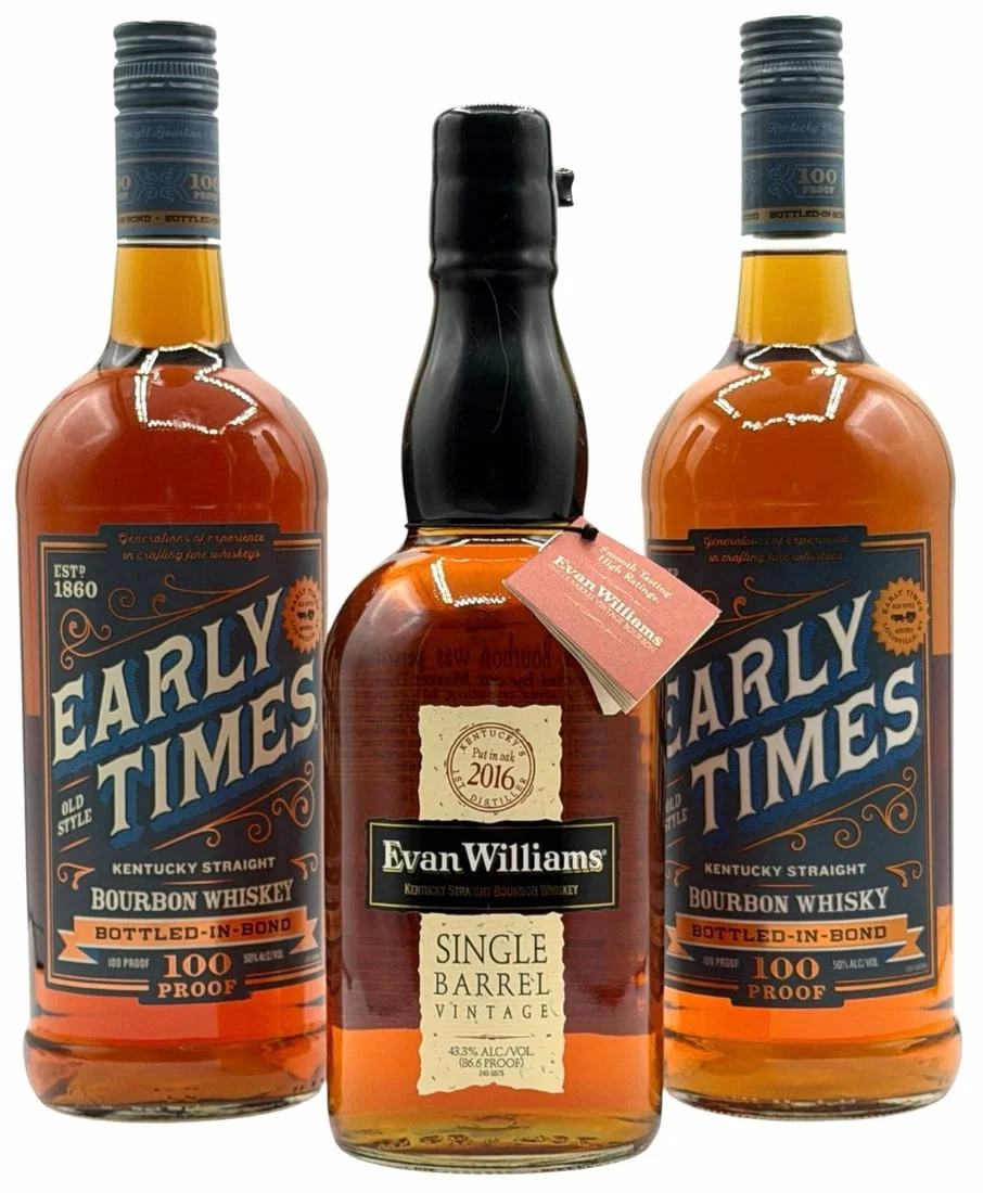(3) Evan Williams Vintage 2016 Single Barrel Bourbon 86.6 Proof 750ML & Pair of Early Times