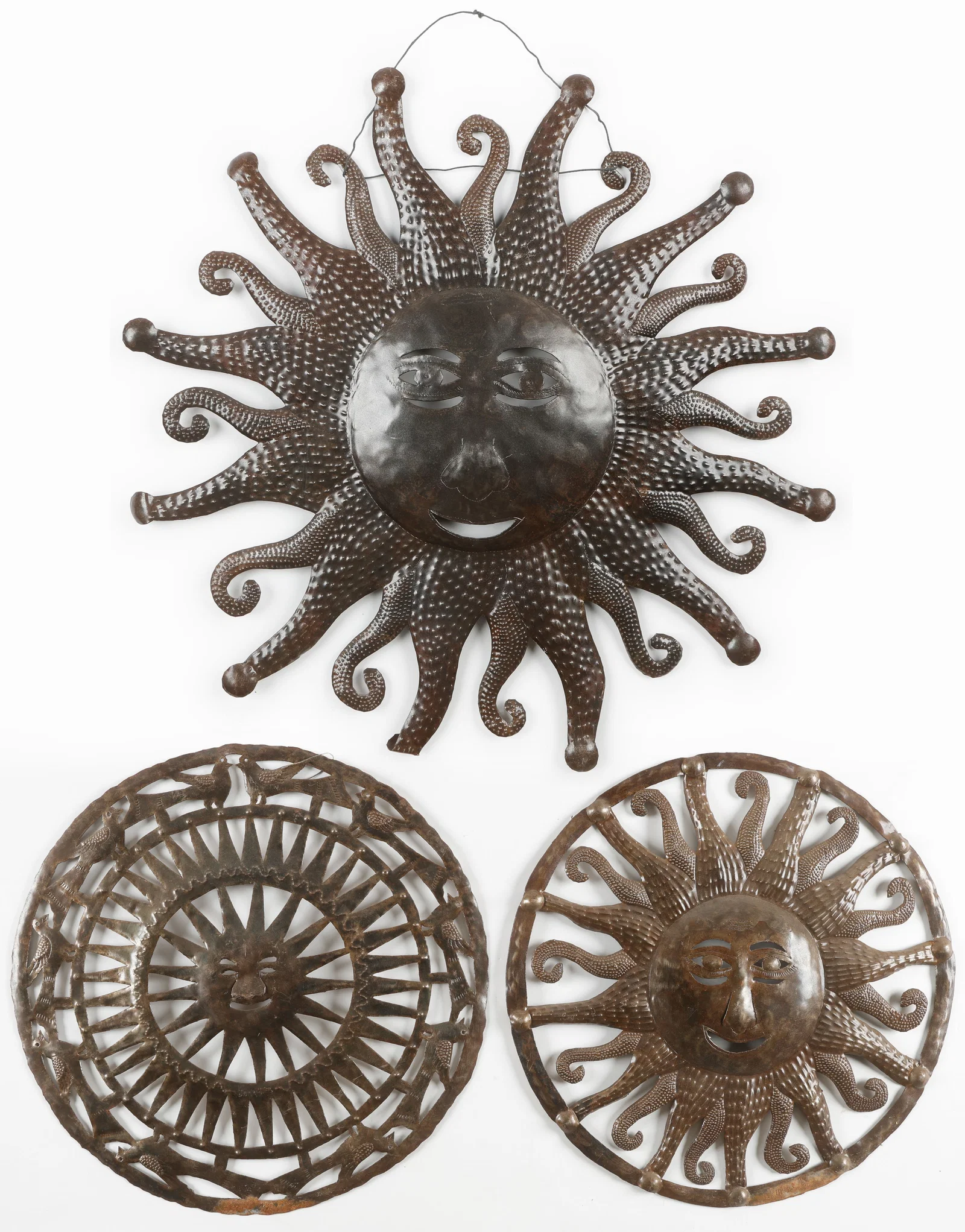 3 Haitian Cut Metal Wall Sculptures, Diam: 23" - 31"