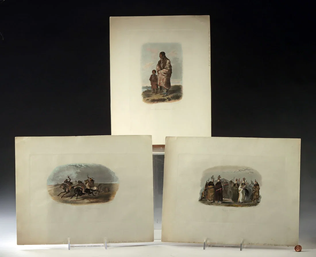 3 Hand Colored Bodmer Engravings, Graham's Magazine