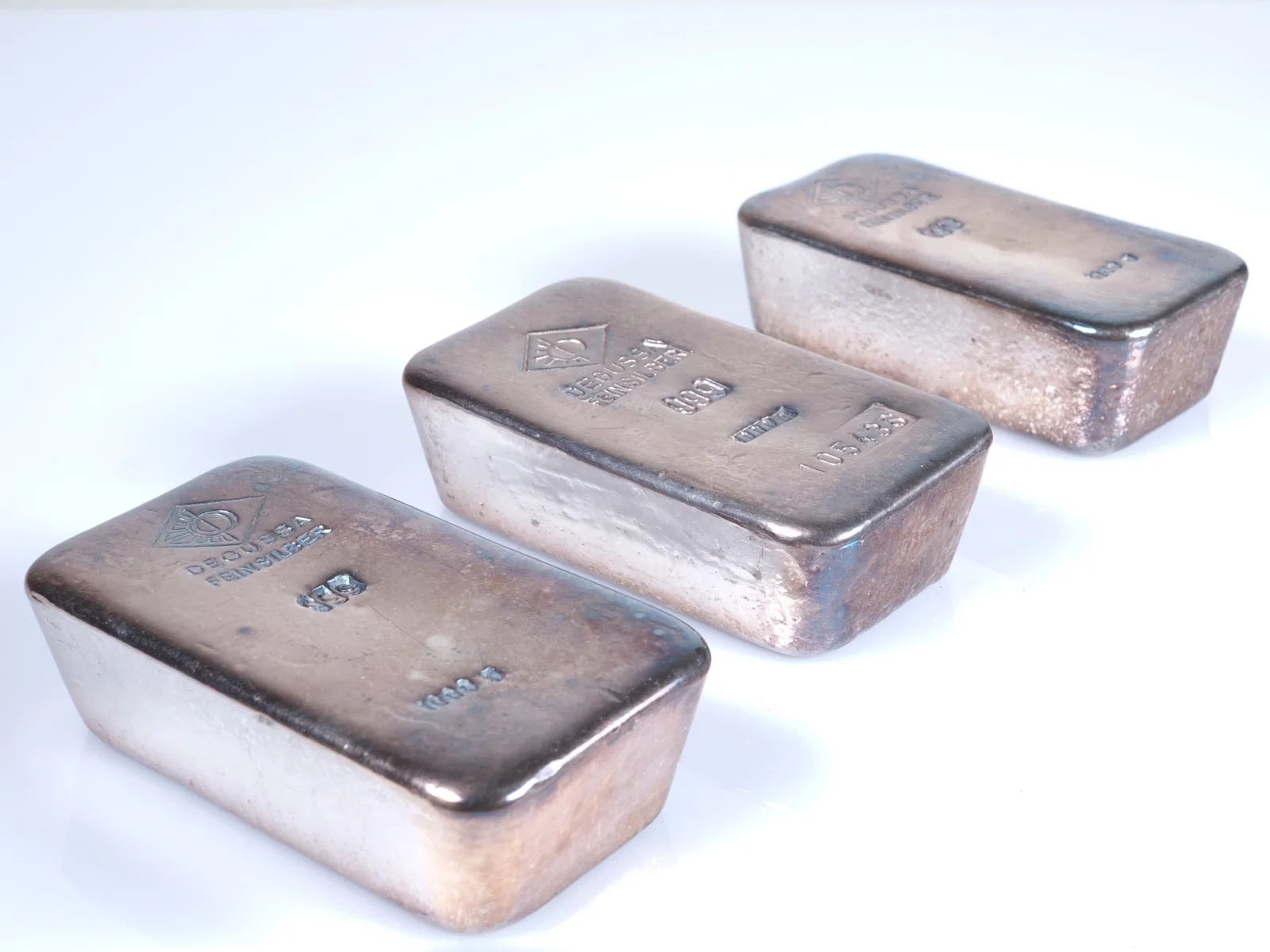 3 x 1000g DEGUSSA silver bars, 999/1000 fine silver