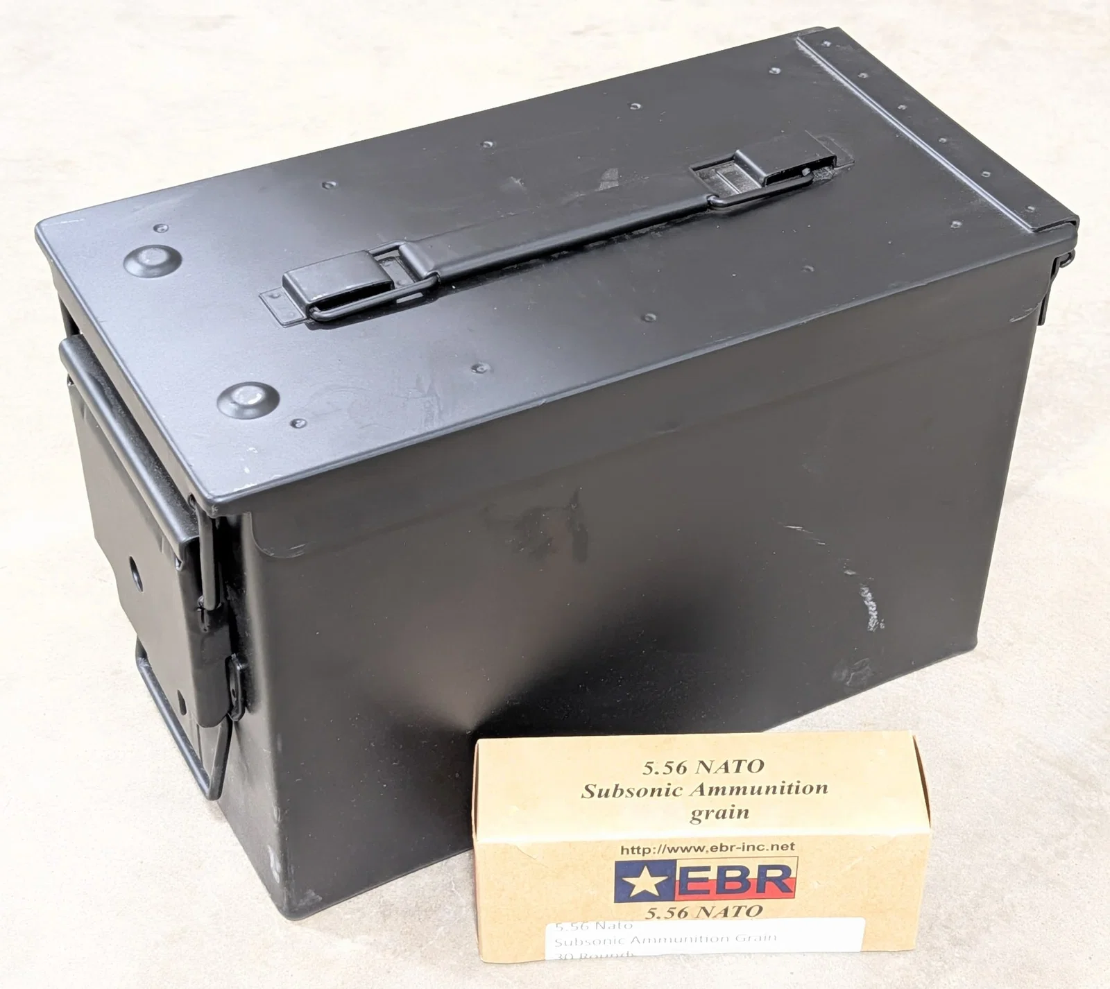 300 Rnds EBR 5.56 NATO Subsonic Cartridges w/ Ammo Can