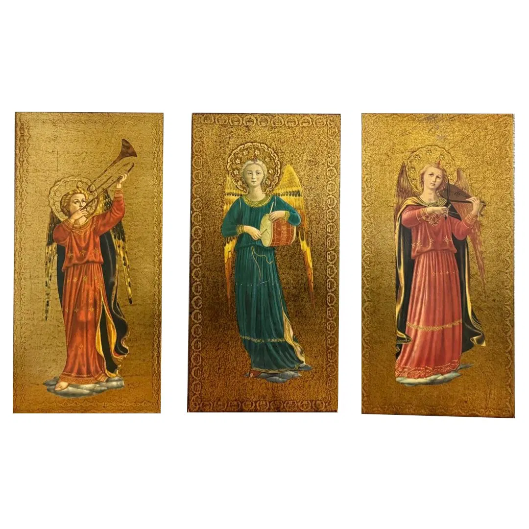 30cm Set of 3 Vintage Icon Paintings Italian Wooden Art