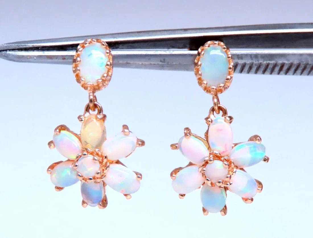 3ct Natural Opal Cluster Dangle Earrings 14kt Gold 12597**