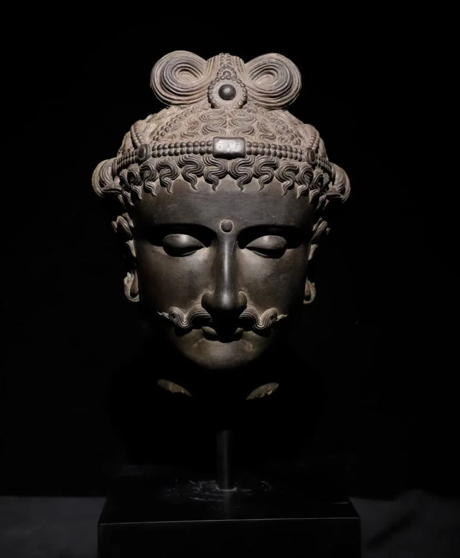 3RD CENTURY SLATE GANDHARA BODHISATTVA HEAD