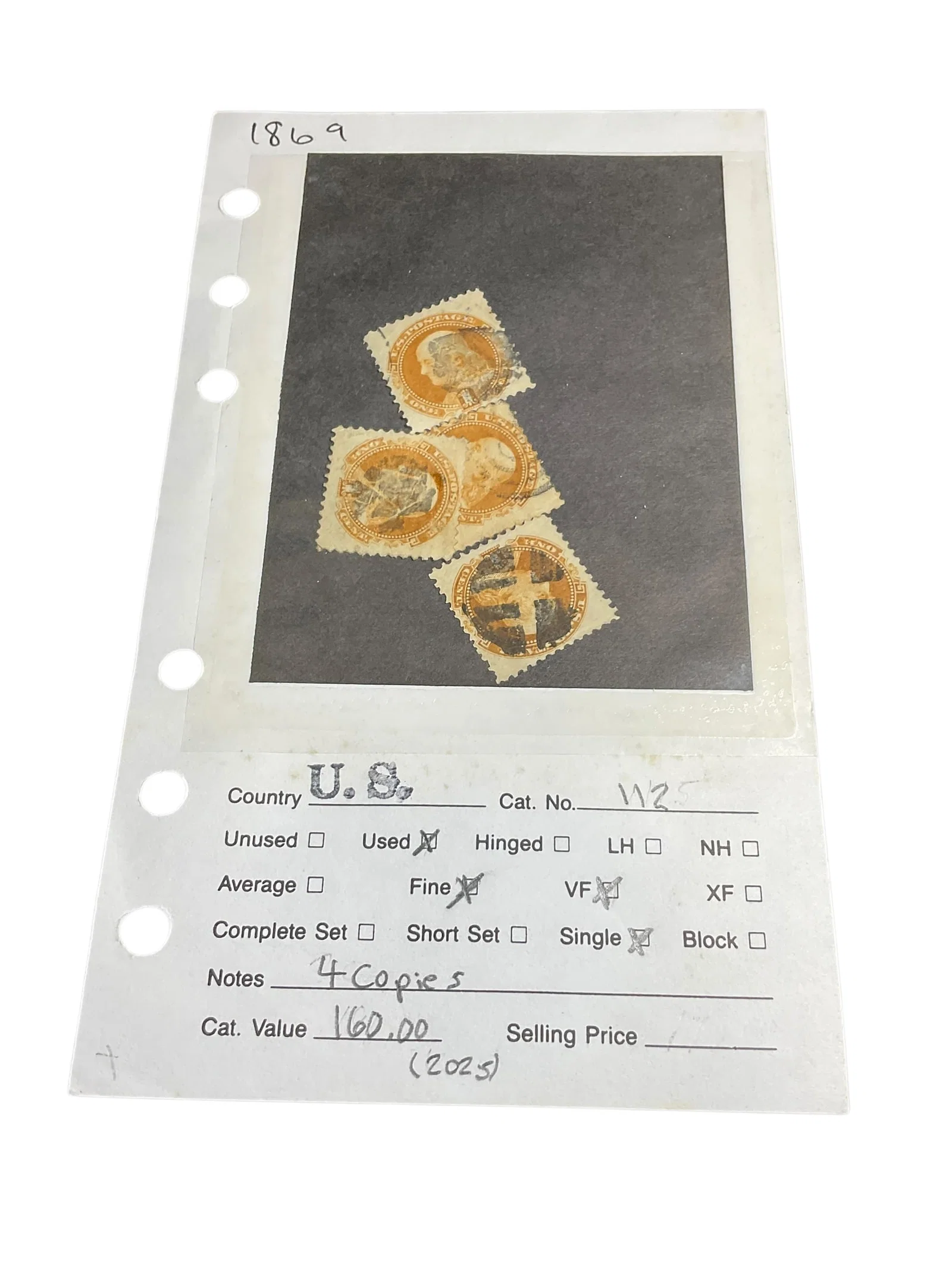 4-1869 US Franklin 1 Cent Stamps