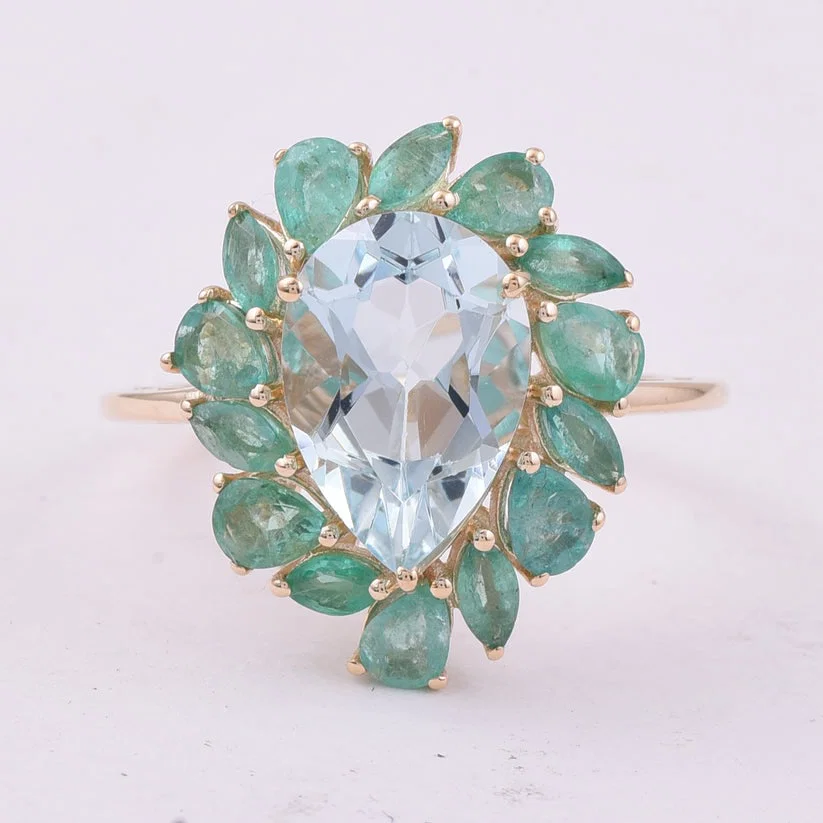 4.26 Ct Pear Aquamarine 9K Gold Ring