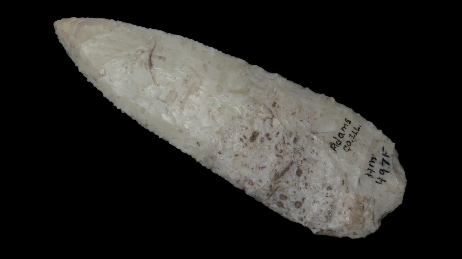 4 7/8" x 1 5/8" Knife, Found in Adams Co. Illinois, Well-made blade with very fine sarrated blade