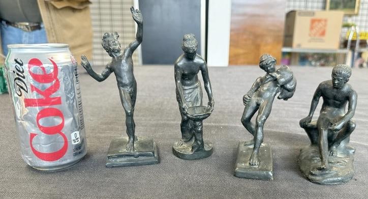 (4) bronze Greek or Roman classical figures, nice old patina, from fine estate in Hudson Valley.