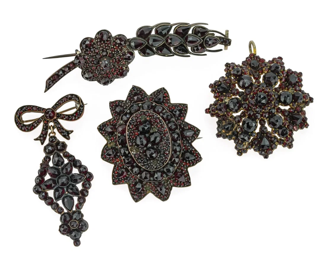 4 Victorian Garnet Brooches