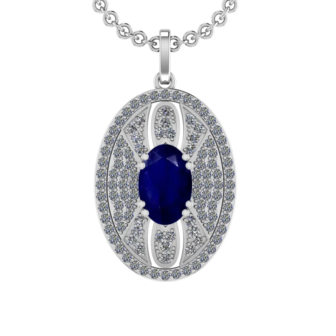 5.15 Ctw VS/SI1 Blue Sapphire and Diamond 14K White Gold Pendant (ALL DIAMO