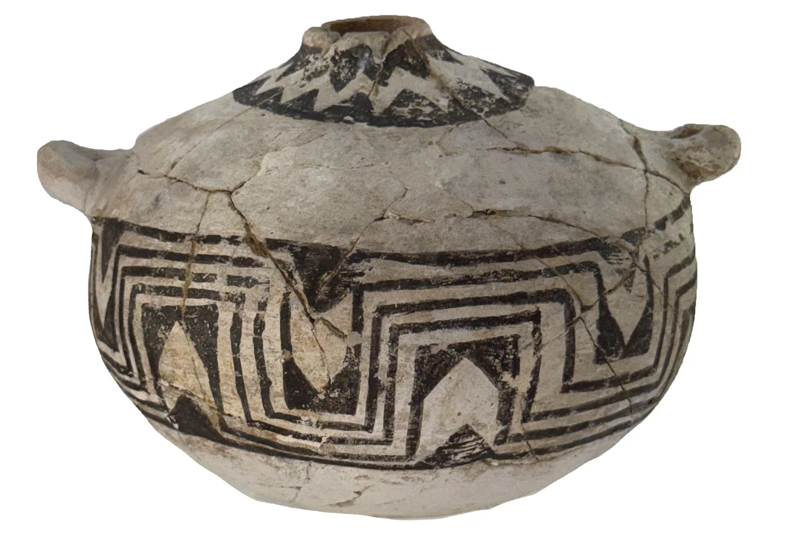 5 3/4" D. Anasazi Canteen. Arizona. Broken and glued. Ex Sandra Hawkins-Miller.