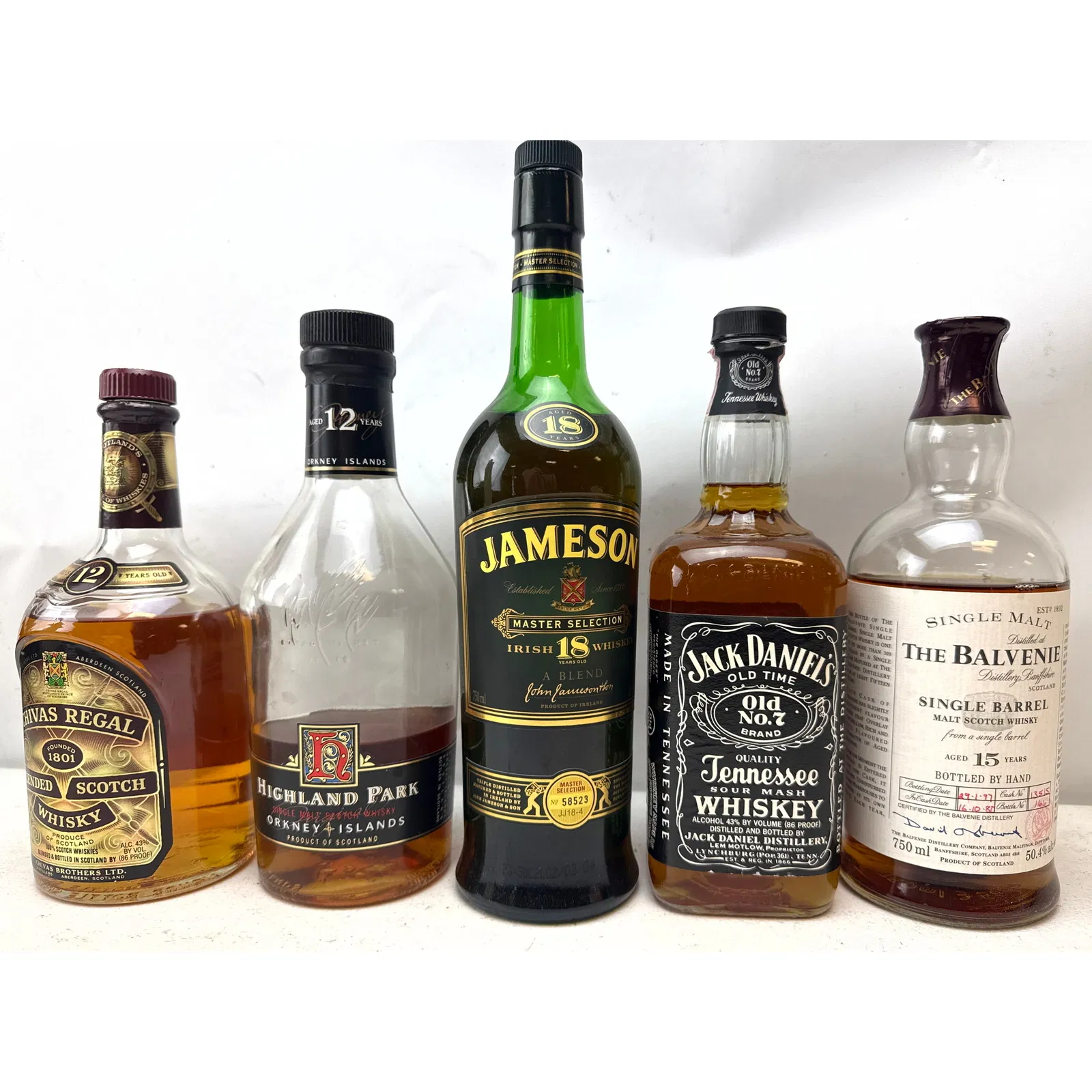 5 Bottles Whiskey. Jameson 18 Year Old Limited Reserve Master Selection Irish Whiskey, bottle number