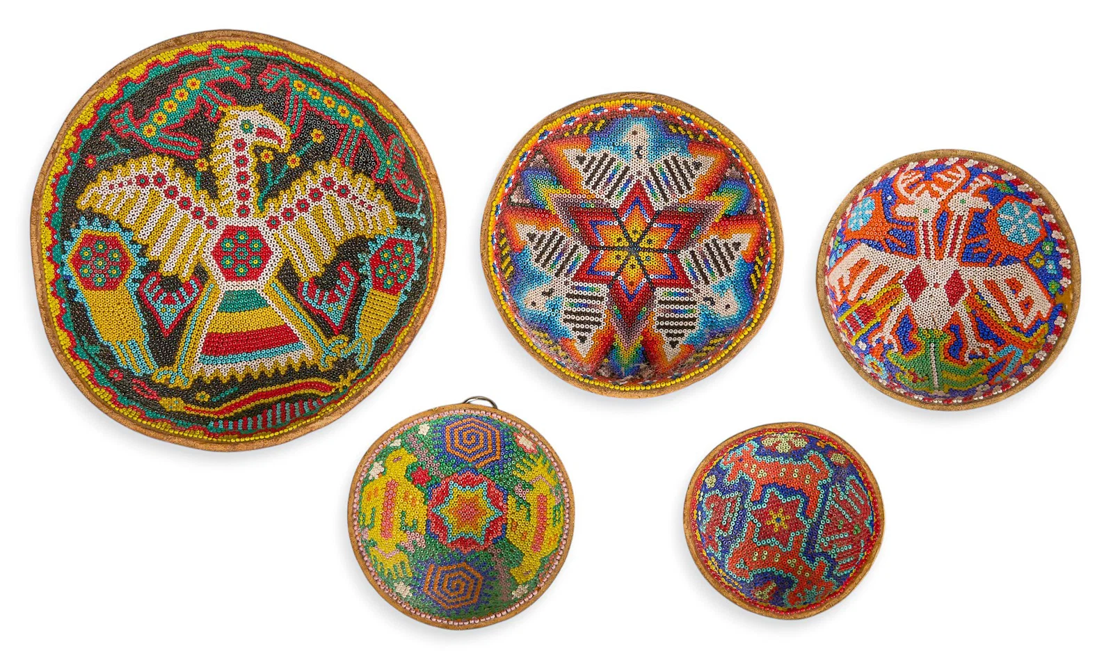 (5) Huichol Beaded Gourd Bowls