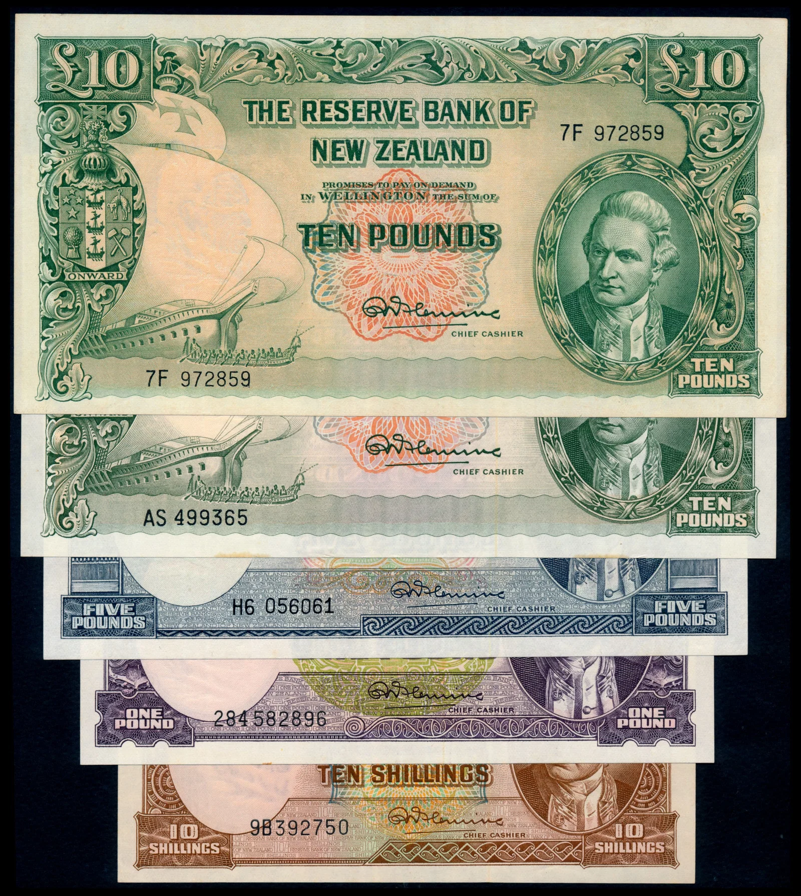 5 New Zealand 10 Shillings-10 Pounds 1956-67