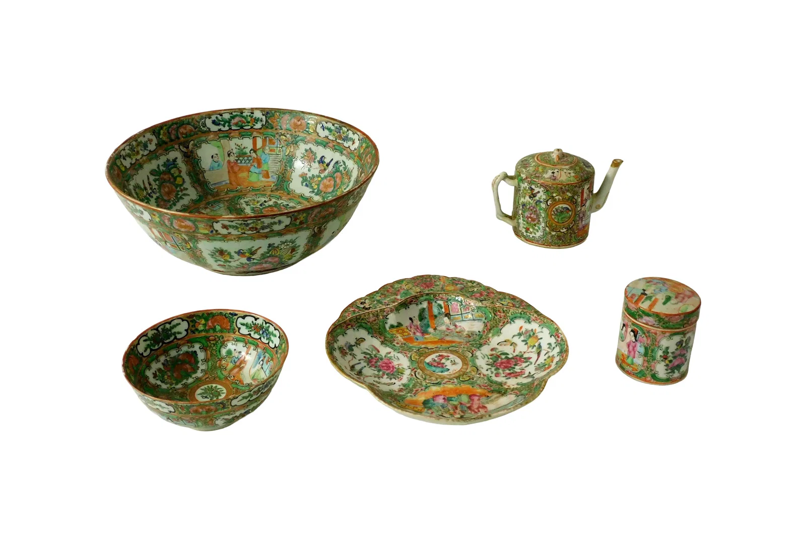 (5) Rose Medallion Export Porcelain Pieces