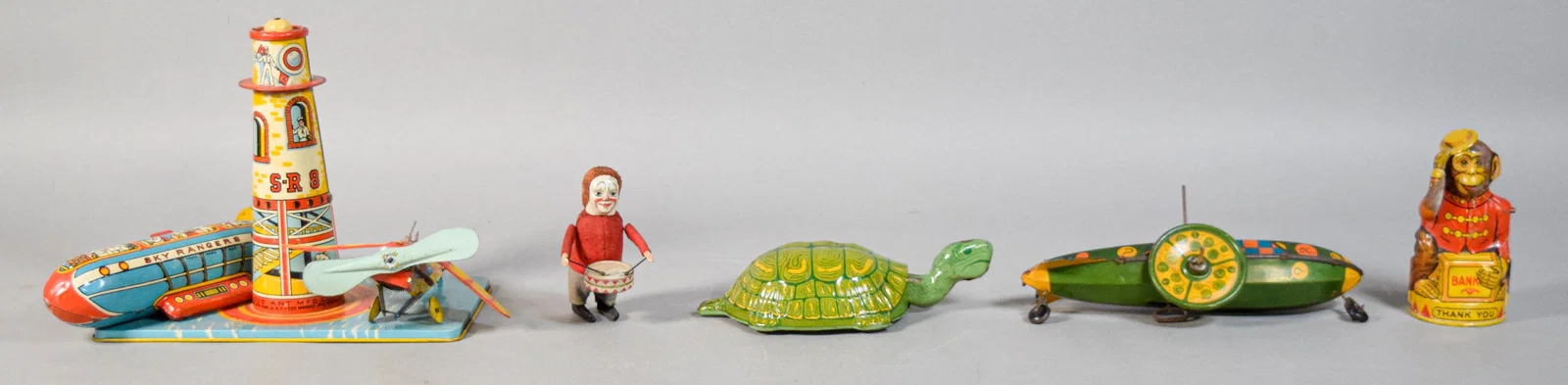 5 Vintage Tin Litho Mechanical Toys