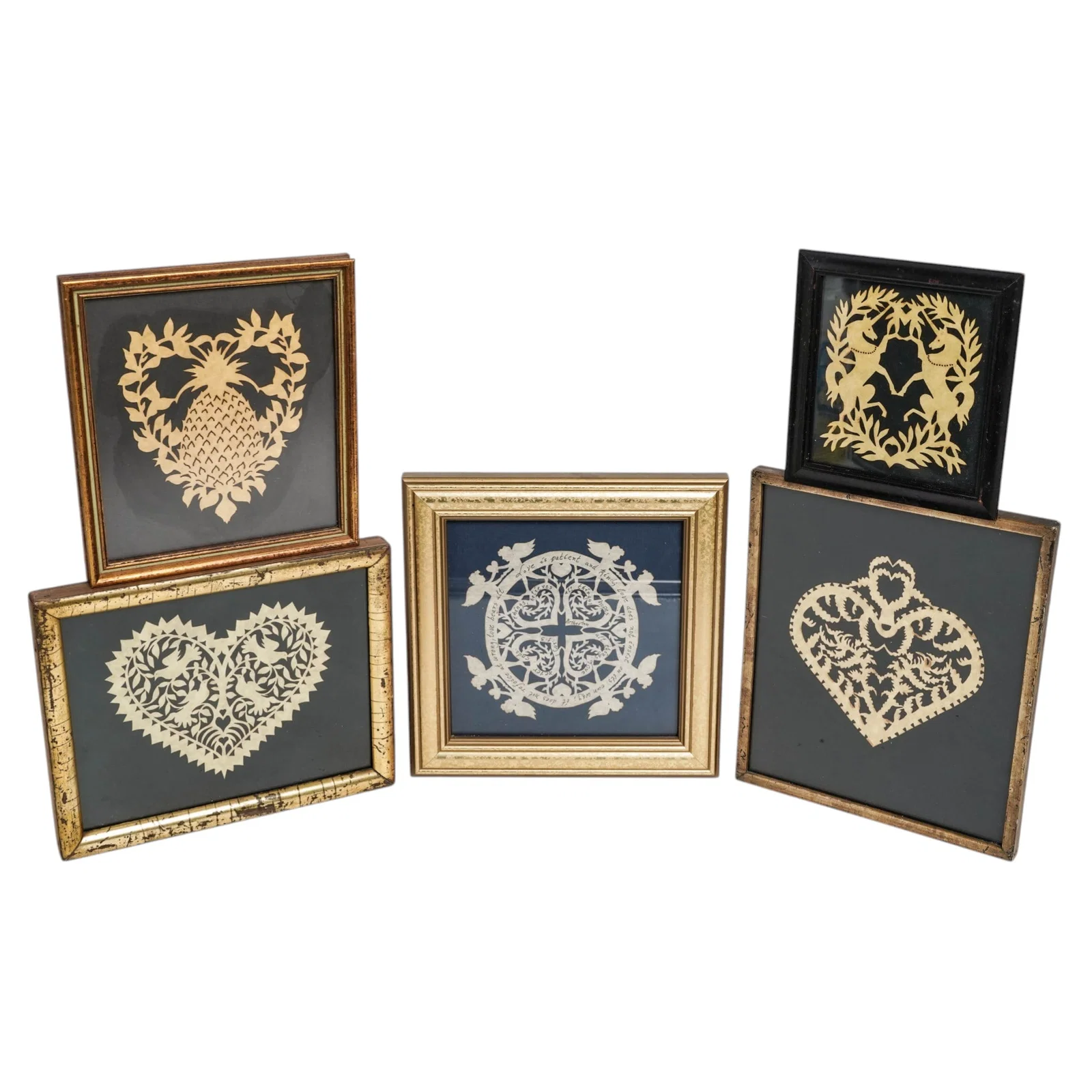 (5pc) Framed Vintage Pennsylvania Scherenschnitte