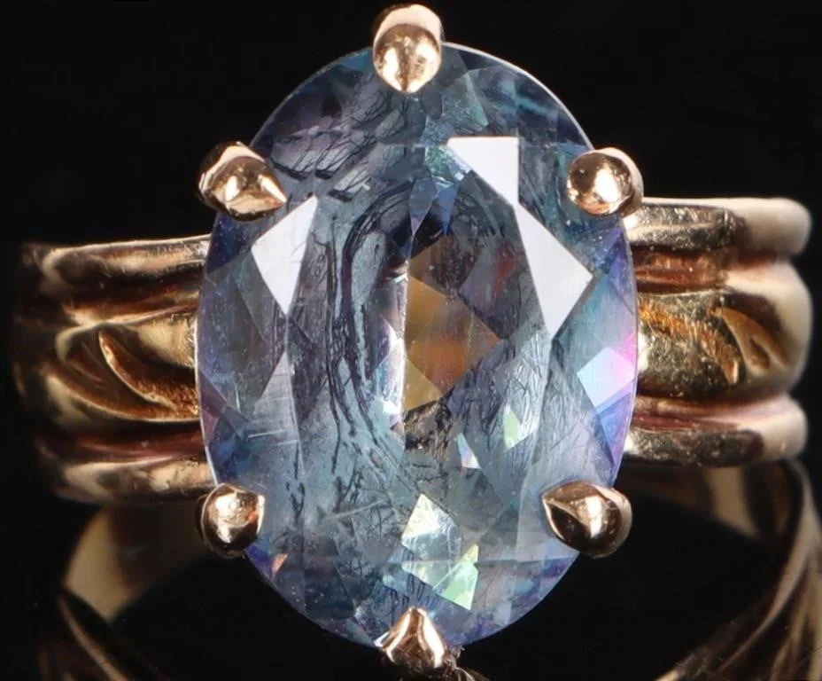 ~6.2CT BICOLOR TOPAZ 14K YELLOW GOLD LADIES RING