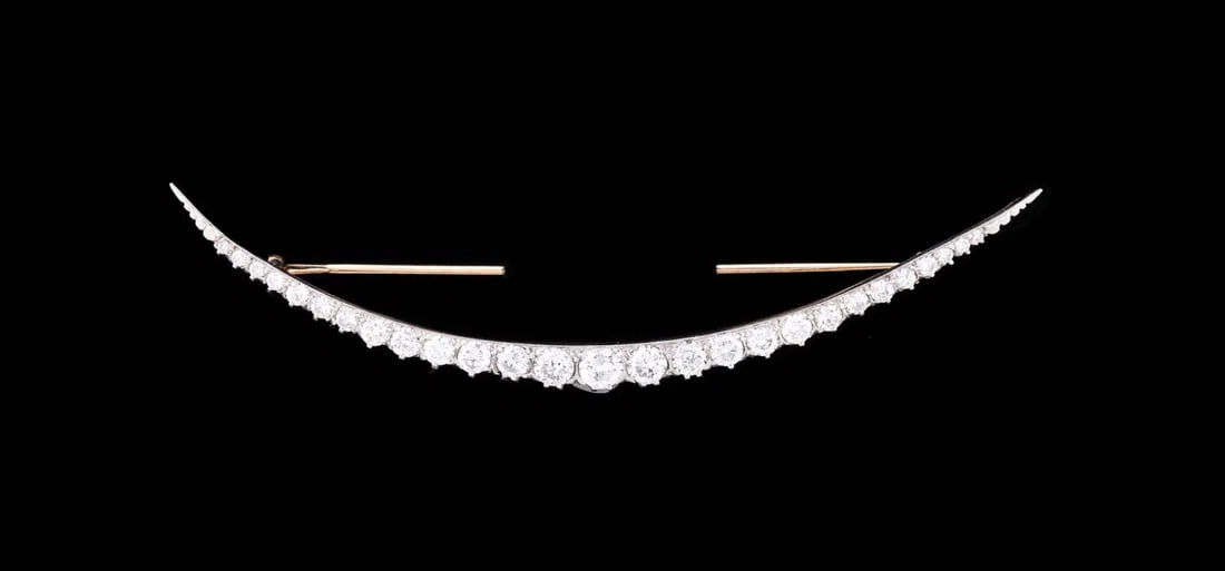 6.50CTW DIAMOND, PLATINUM & 14K CRESCENT BROOCH