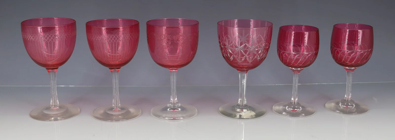 (6) DORFLINGER OVERLAY CUT WINES