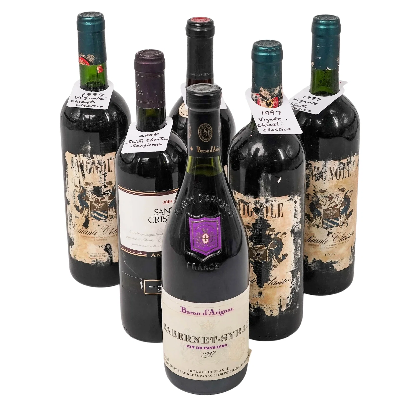 (6 Pc) Italian & French Red Wine Bottle Grouping