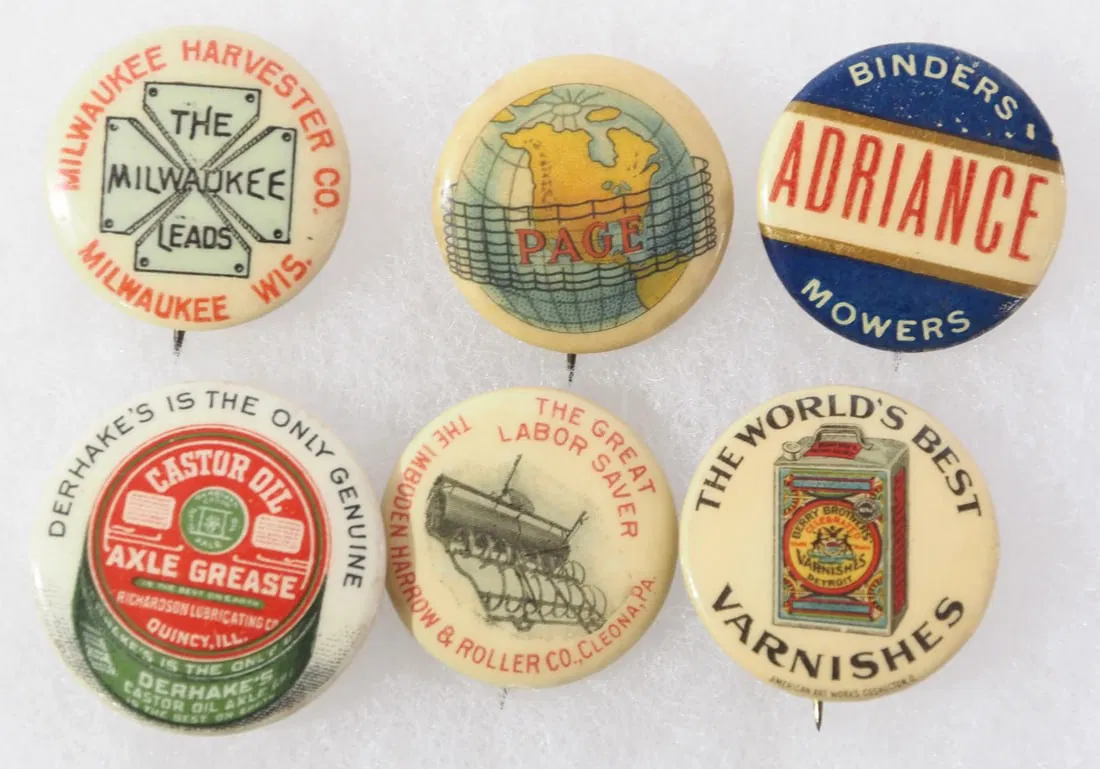 (6) Small advertising pinbacks