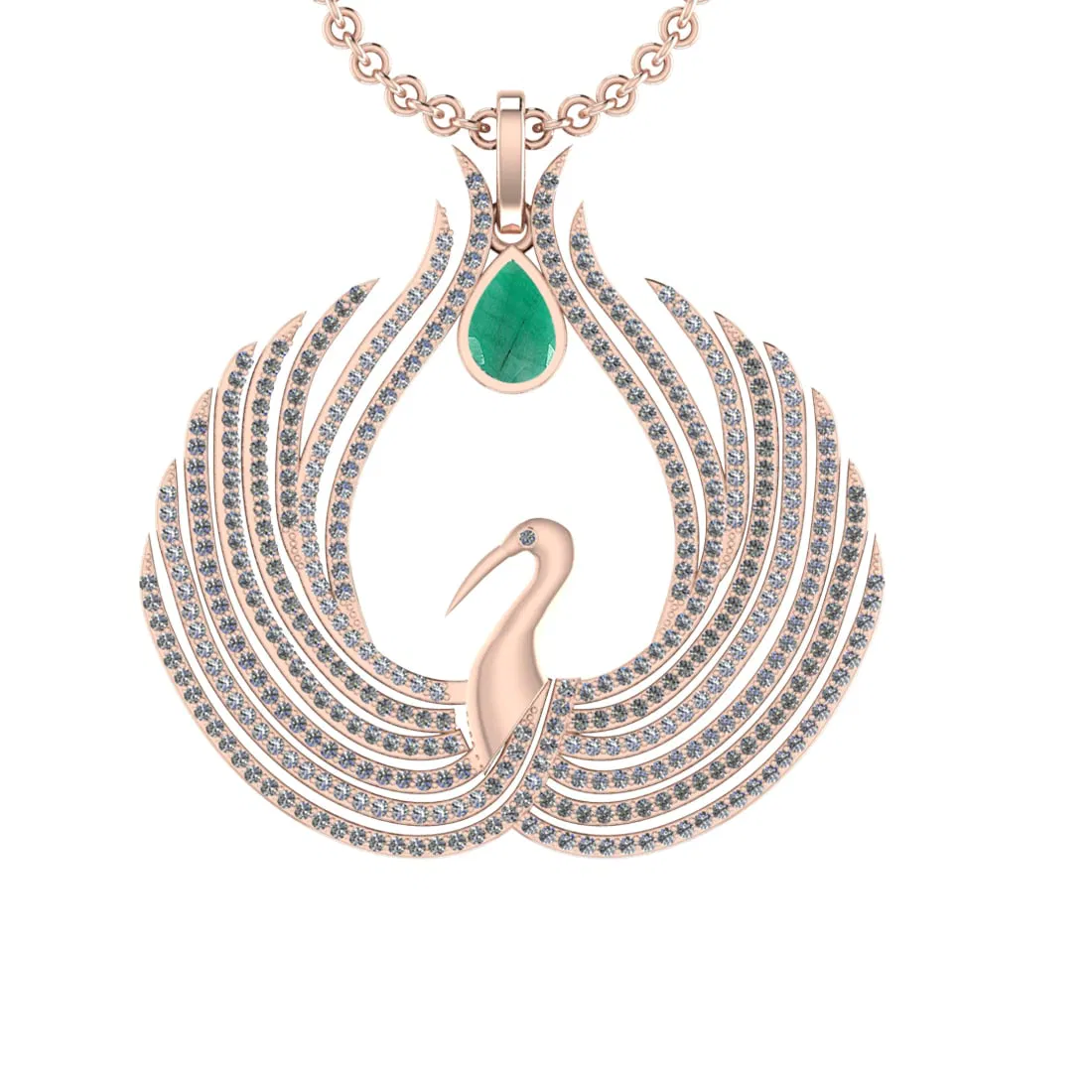 7.52 Ctw VS/SI1 Emerald and Diamond 14K Rose Gold Pendant (ALL DIAMOND ARE