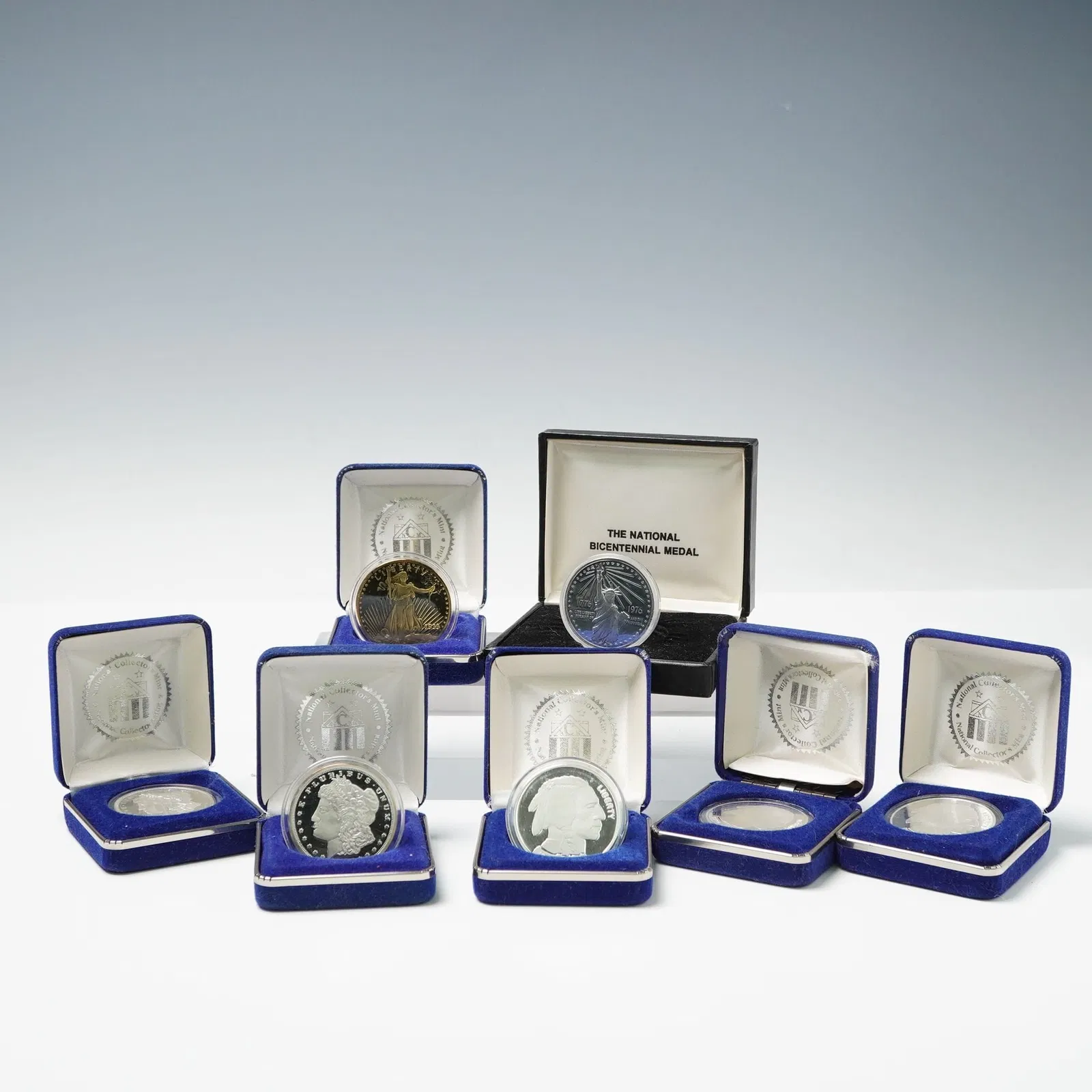 7pc National Collectors Mint Silver Replica Rounds and Medal