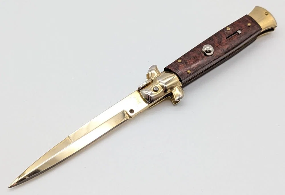 8.75in Frank B Italy Gold Smooth Wood Stiletto Switchblade