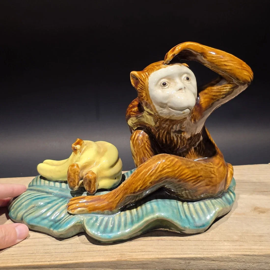 8" Majolica Style Monkey with Bananas Figurine – Wilson Ceramic Statue