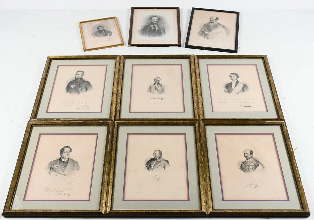 9 FRAMED PORTRAITS MILITARY & AUSTRIAN ARISTOCRY