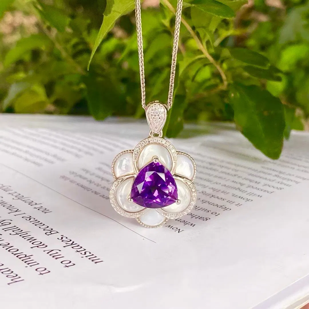925 silver inlaid with amethyst pendant