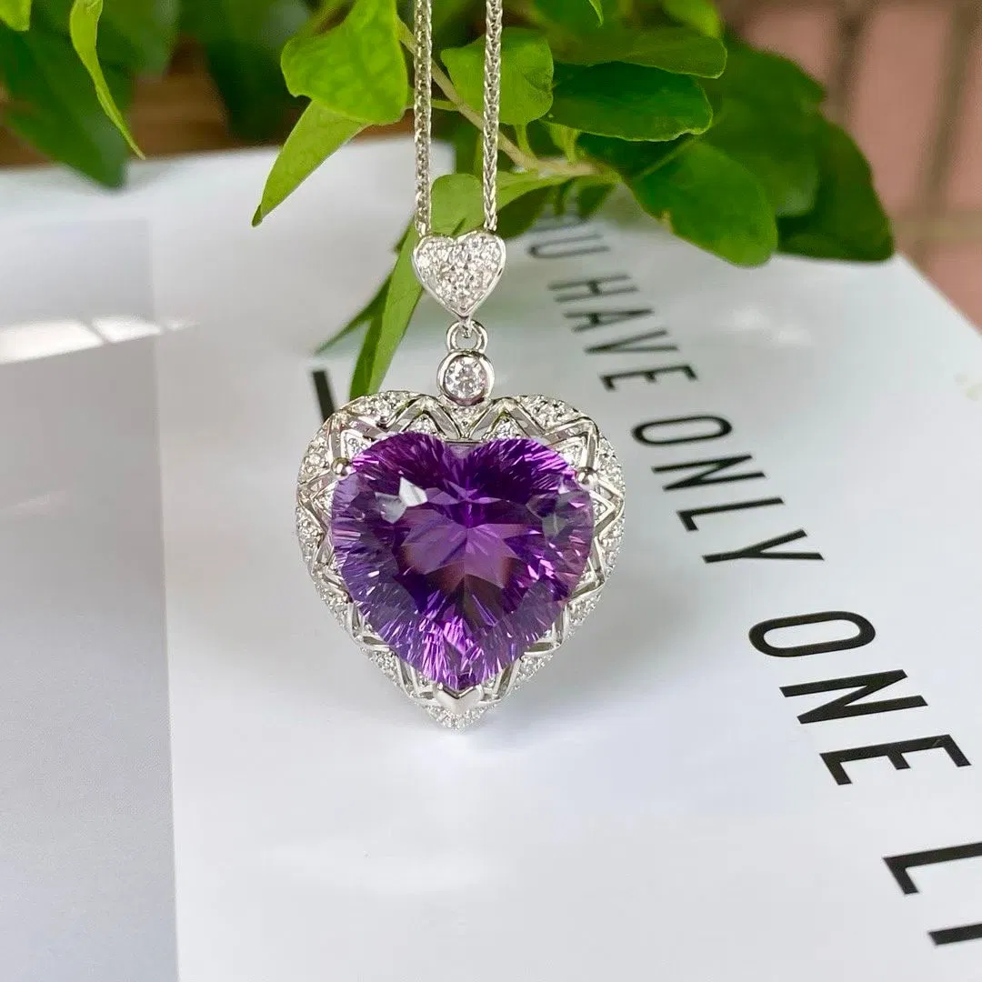 925 silver inlaid with natural amethyst pendant