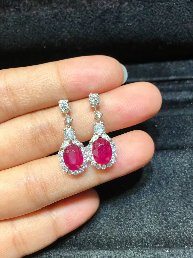 925 sterling silver natural ruby earrings