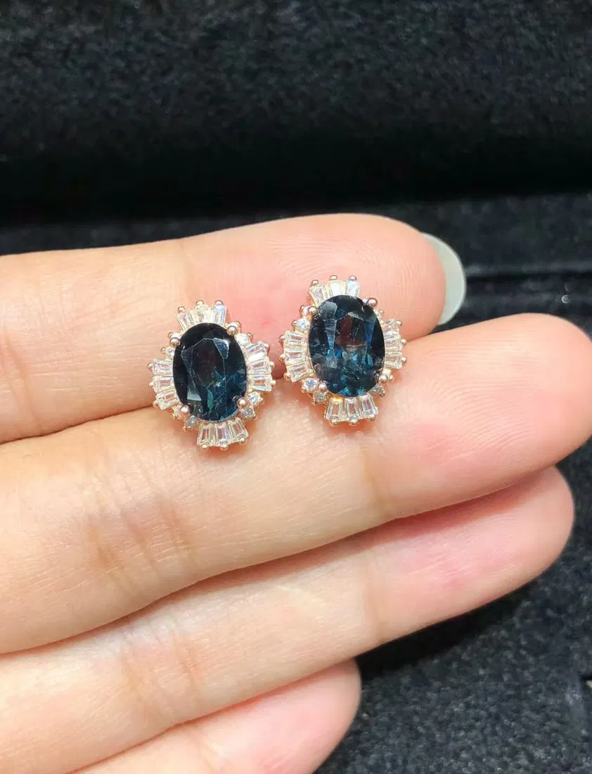925 sterling silver natural topaz stud earrings