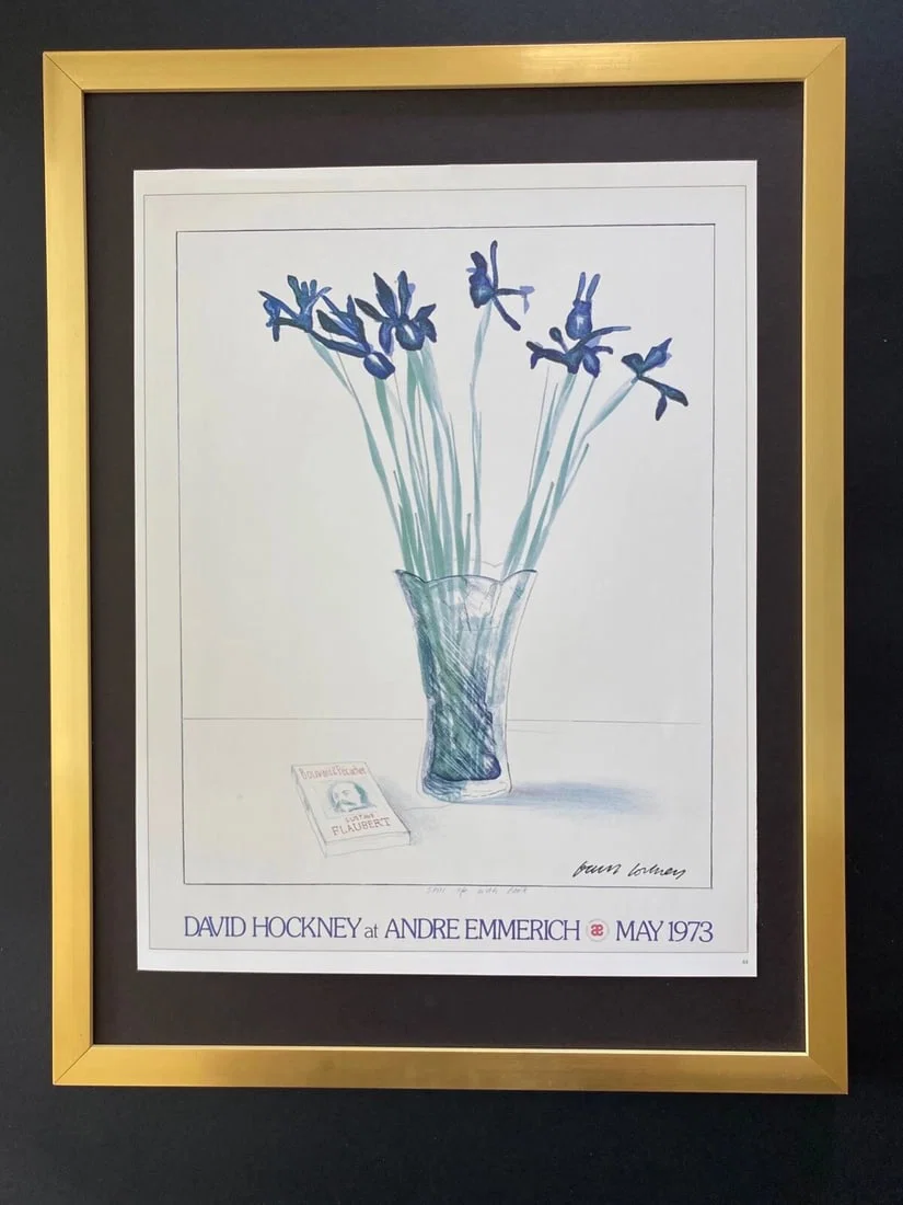 987 David Hockney Signed Poster Print Vintage Framed Modern Art