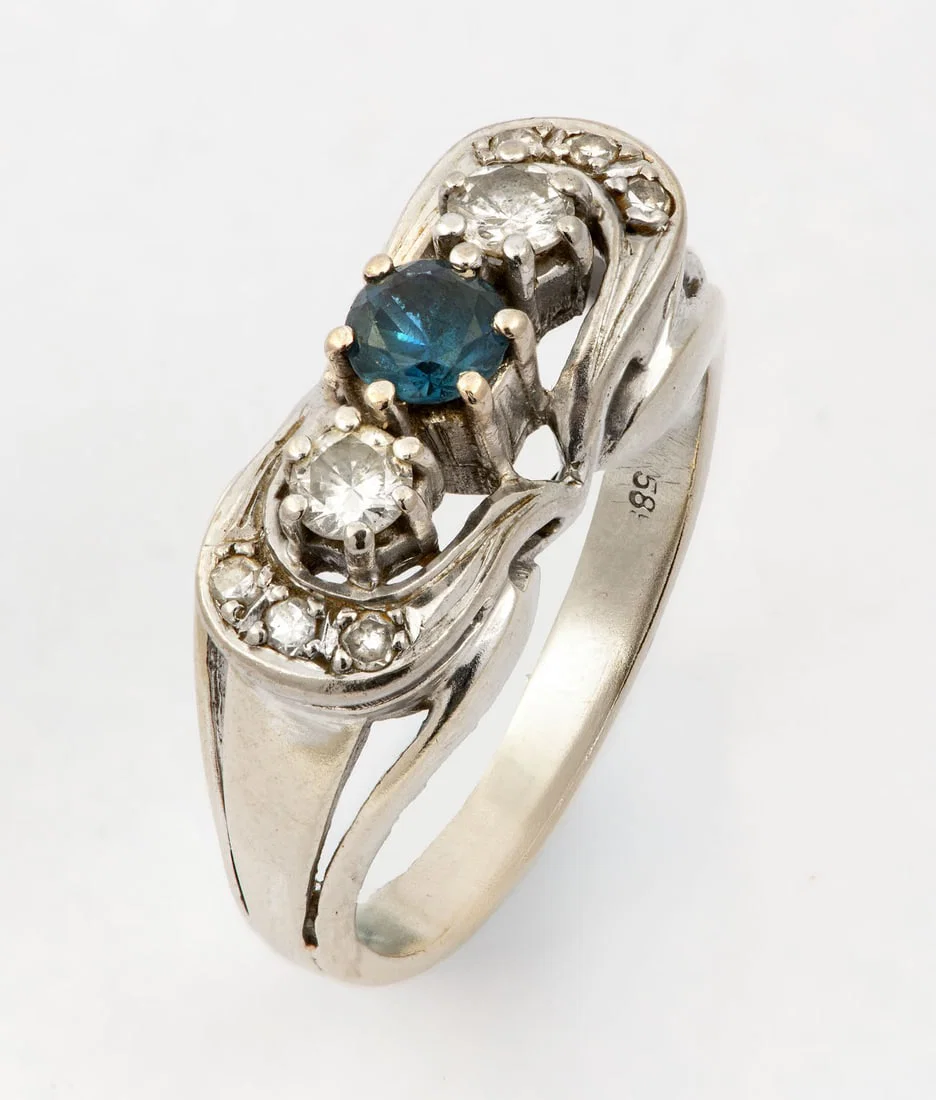 A 14k Gold Diamond and Sapphire Ring