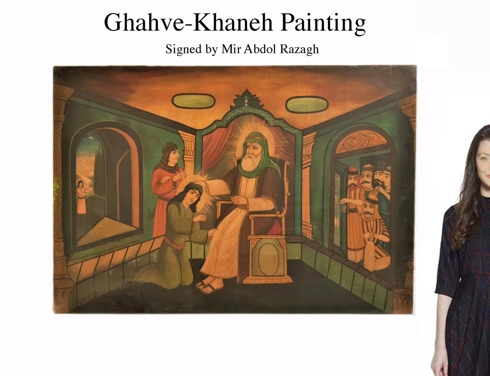 A 19th C. Persian Religious The Coffee House Style Oil On Canvas Painting, Signed