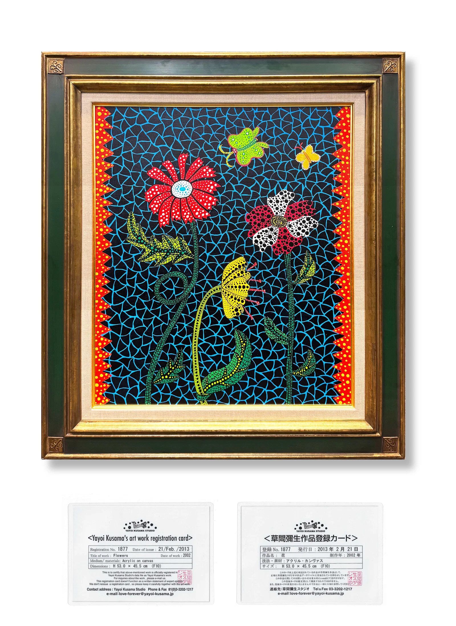 A ACRYLIC PAINTING ON CANVAS WITH THE MARK OF YAYOI KUSAMA