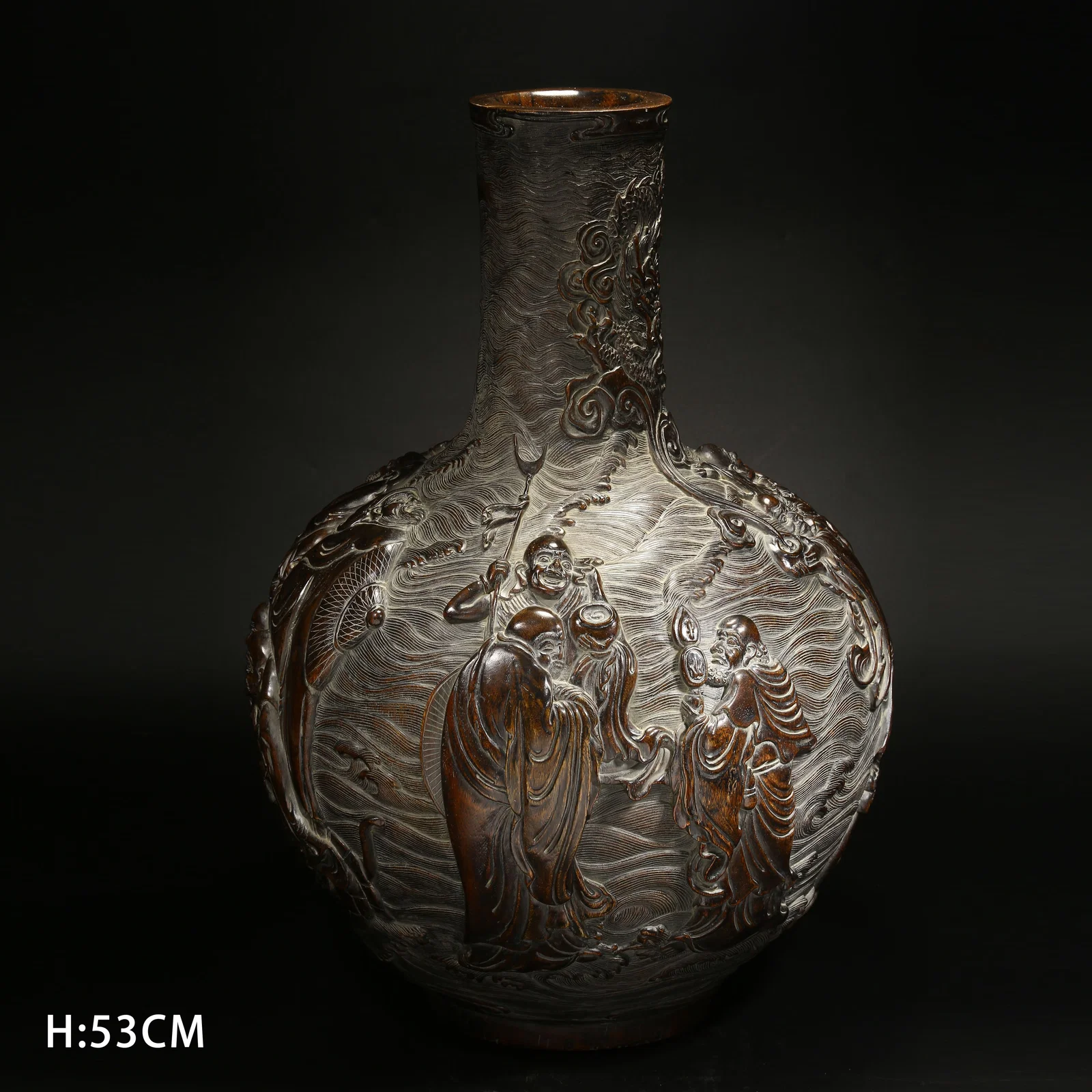 A AGARWOOD ARHAT PAINTING GLOBE VASE