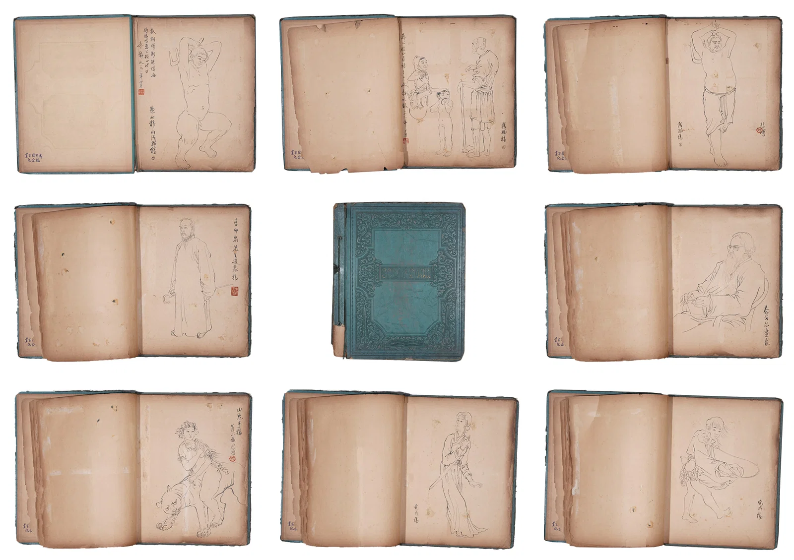A ALBUM OF FIGURE PAINTINGS ON PAPER (28 LEAVES) BY XU BEIHONG.徐悲鴻