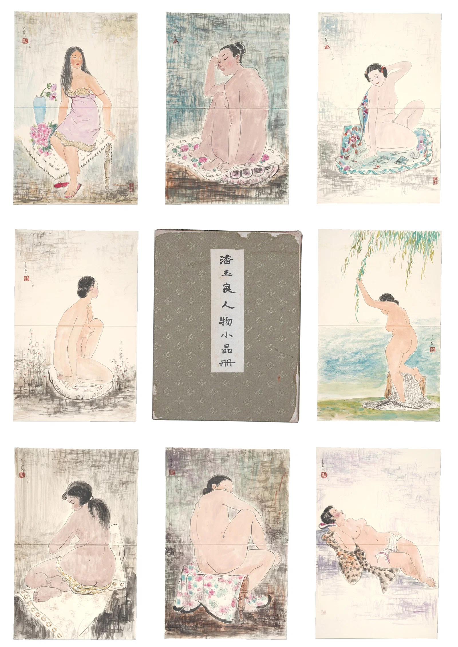 A ALBUM OF SMALL FIGURE PAINTINGS ON PAPER (9 LEAVES) BY PAN YULIANG.潘玉良