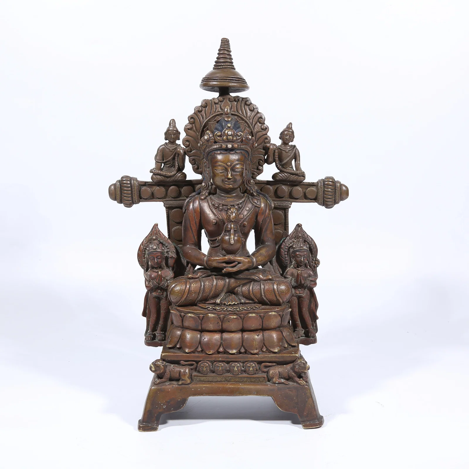 A ALLOY BRONZE SILVER-INLAID AMITAYUS BUDDHA STATUE