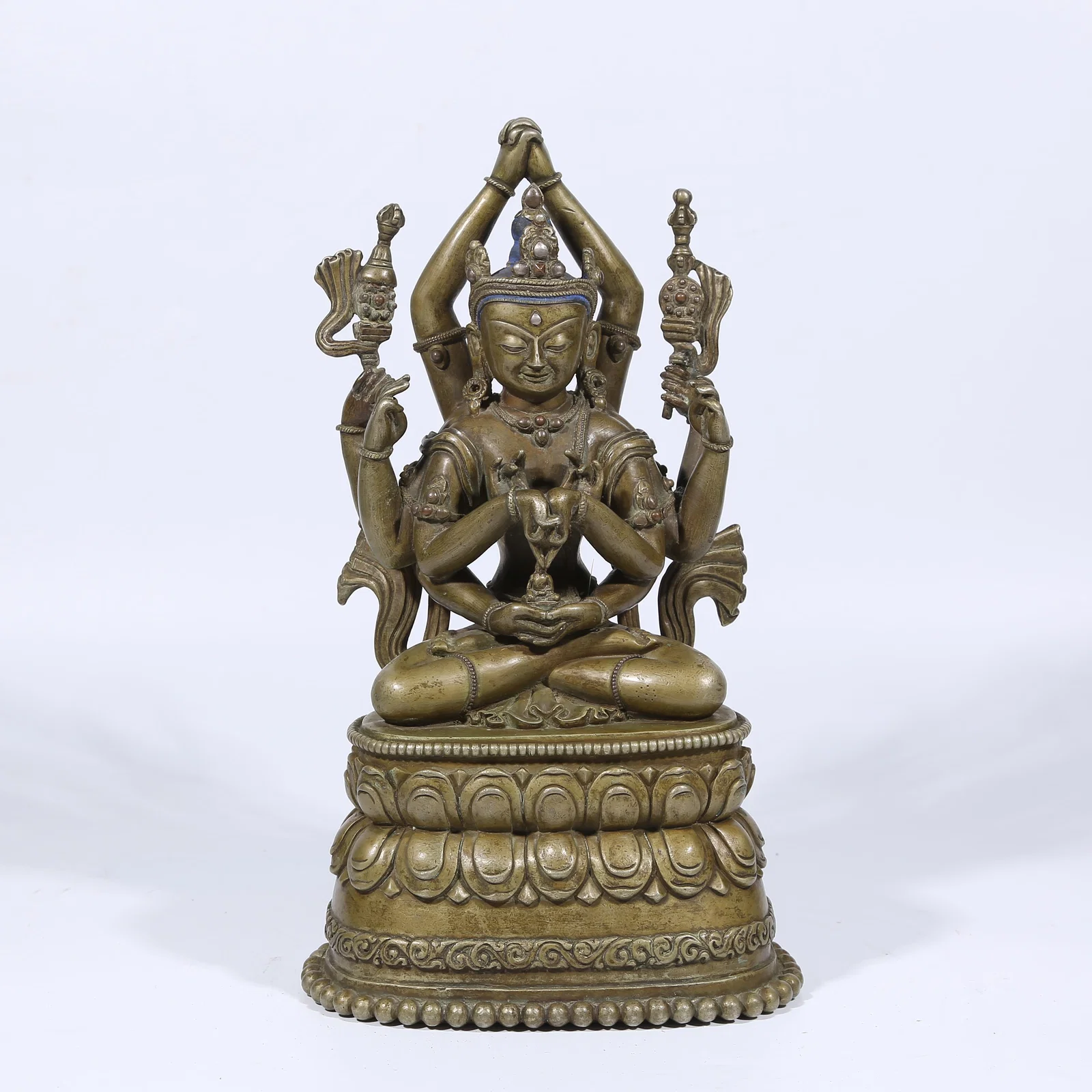 A ALLOY BRONZE SILVER-INLAID CUNDI (BUDDHA MOTHER) STATUE