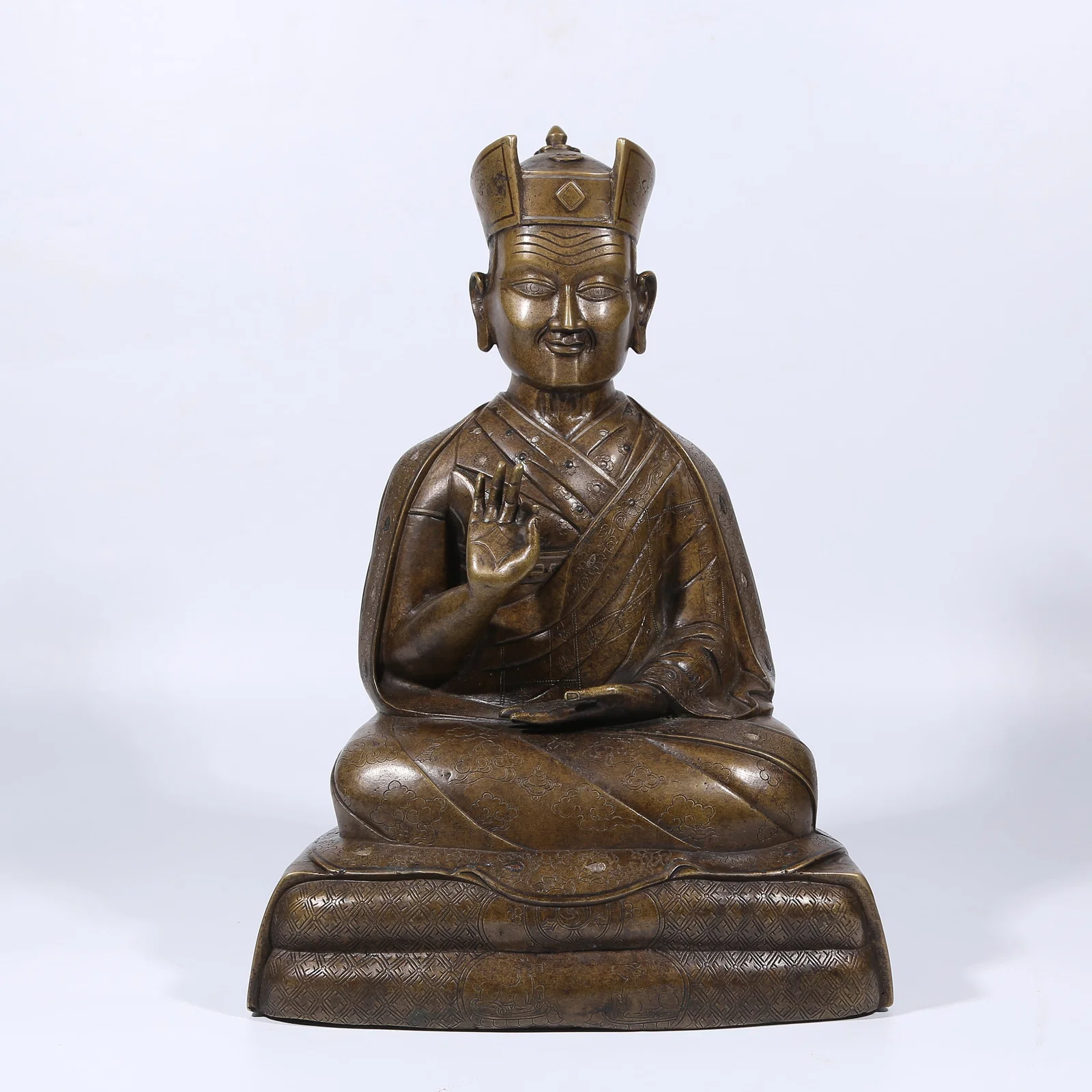 A ALLOY BRONZE SILVER-INLAID GURU STATUE