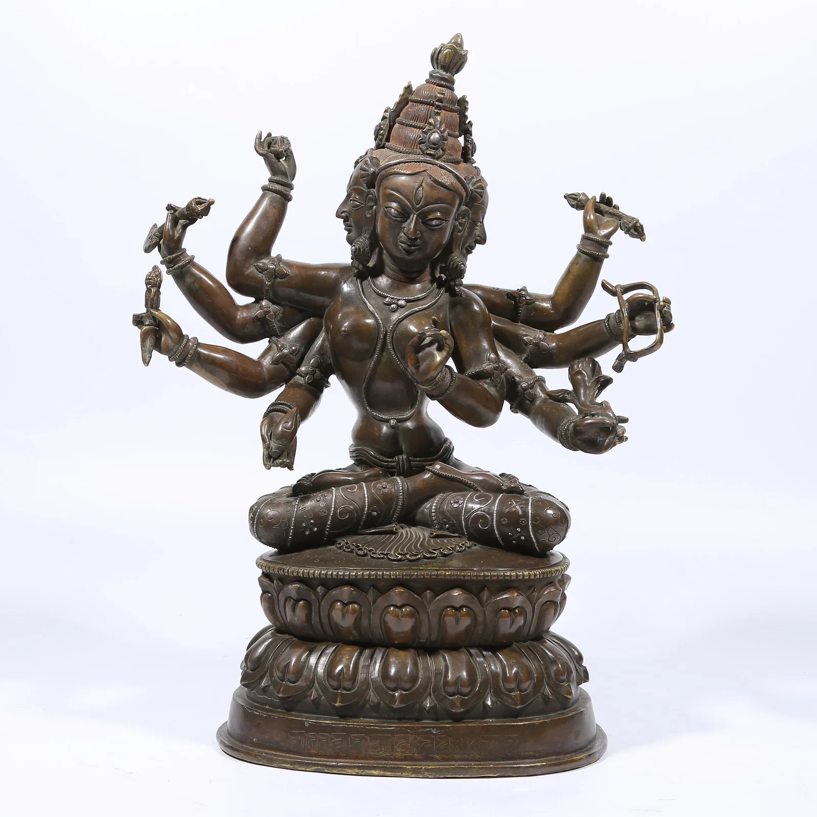 A ALLOY BRONZE SILVER-INLAID USNISAVIJAYA STATUE