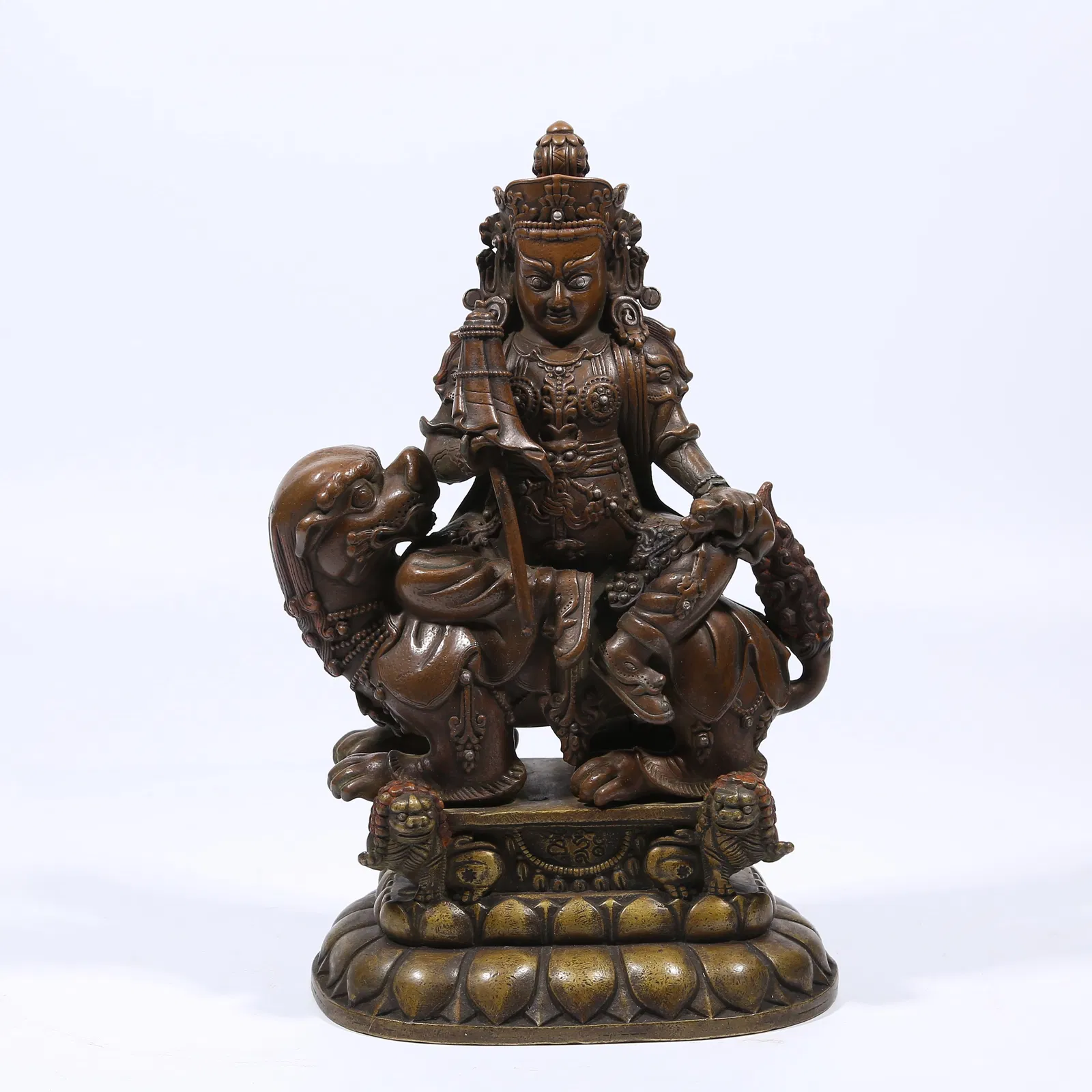 A ALLOY BRONZE SILVER-INLAID VAISRAVANA STATUE