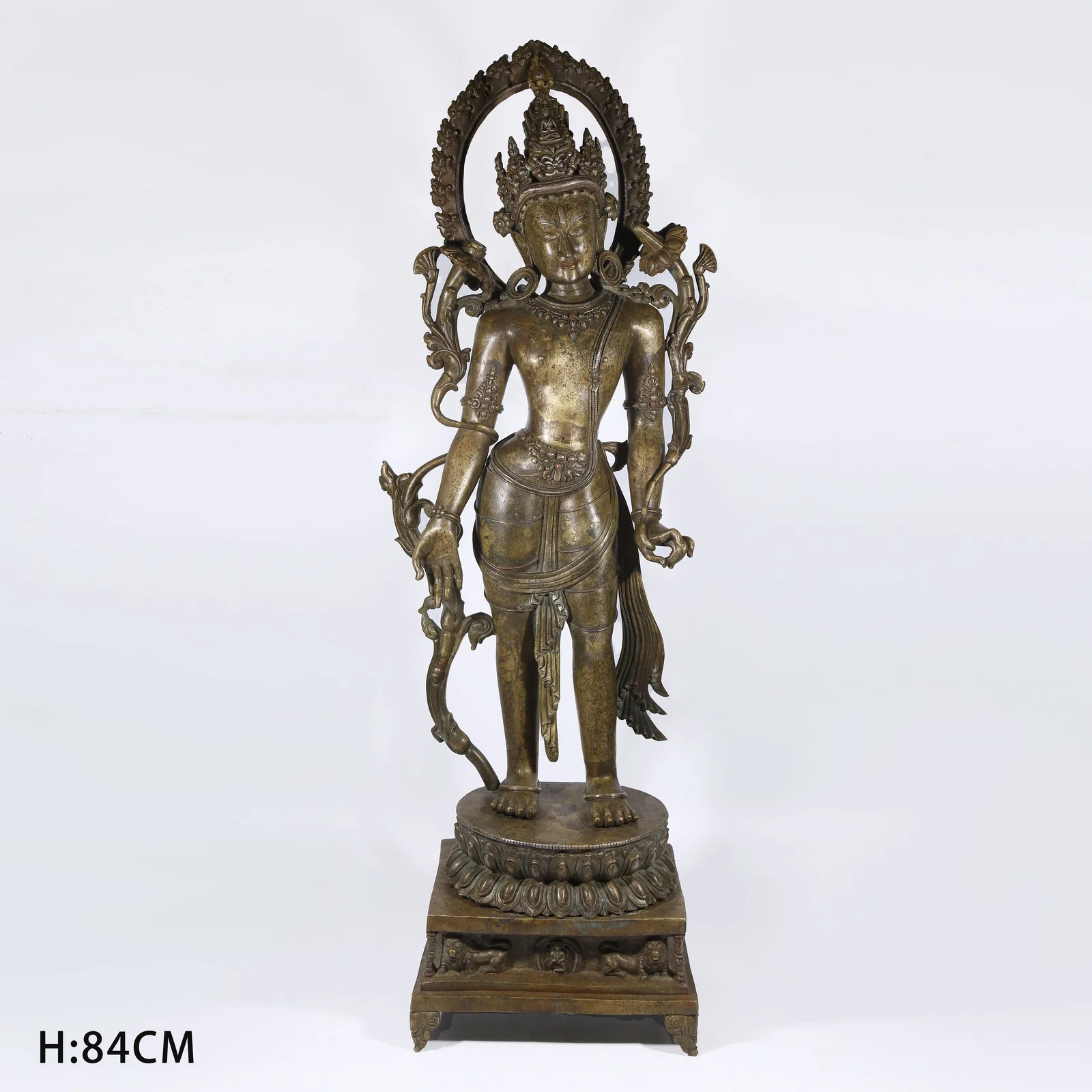 A ALLOY BRONZE STANDING LOTUS-HAND AVALOKITESHVARA STATUE