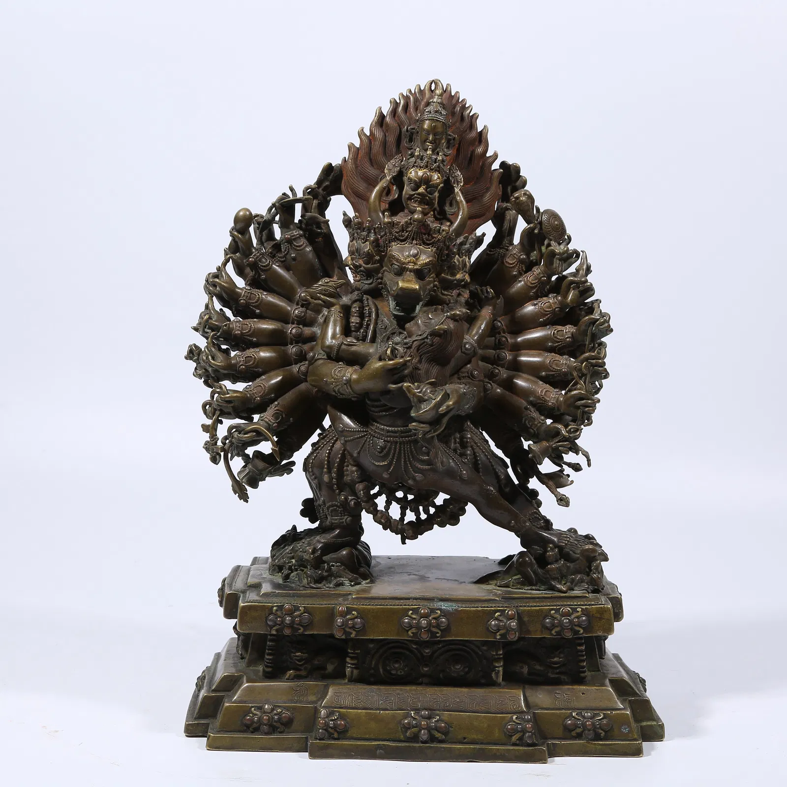 A ALLOY BRONZE YAMANTAKA STATUE