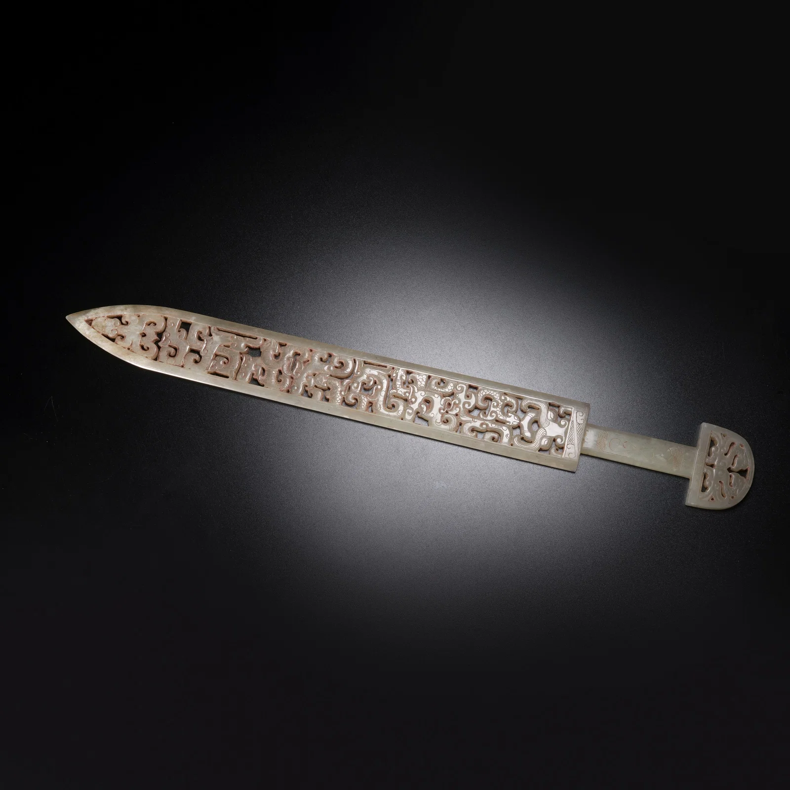A ARCHAIC JADE CHILONG-PATTERN SWORD